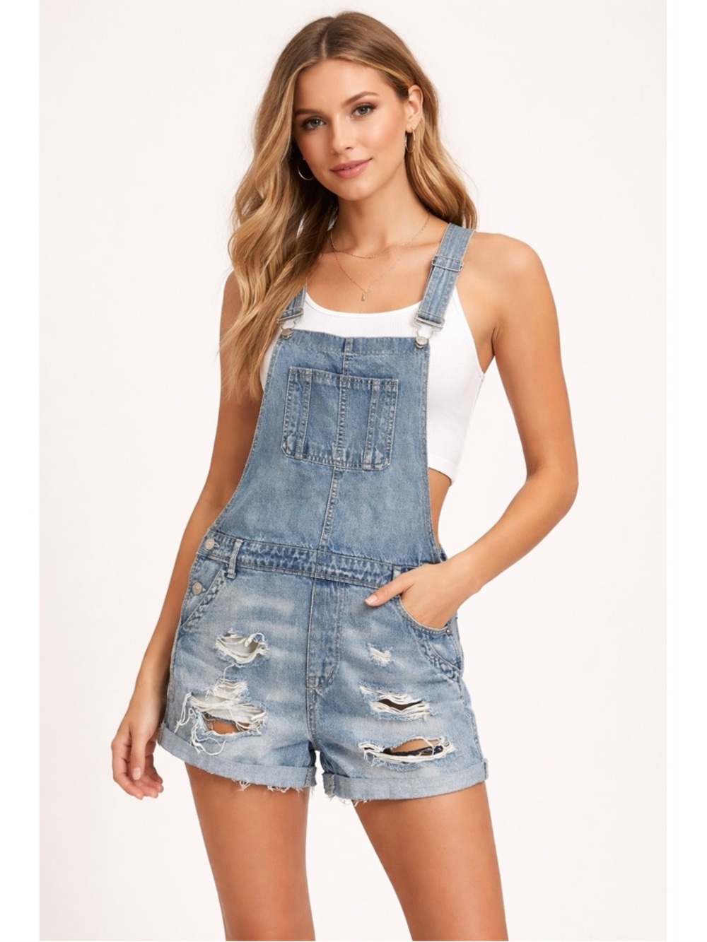 Bluenotes Distressed Denim Shortalls Size Medium Wash Size Large